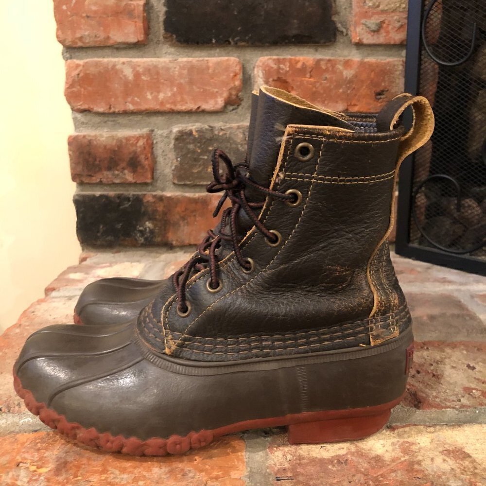 L L Bean Duck Boots Brown Bison Leather Ankle Lace Up Size 6 Medium